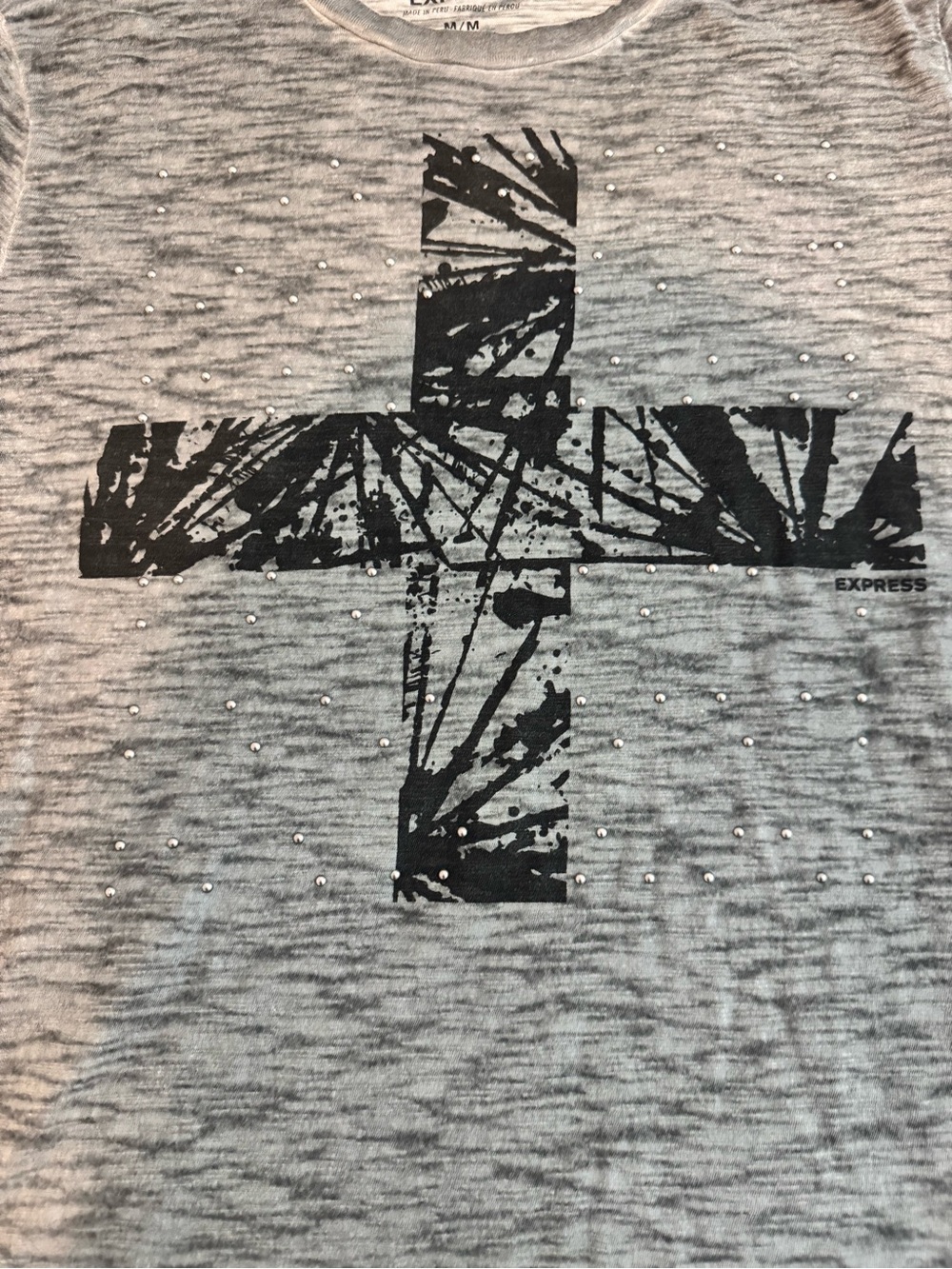 Express Women’s Gray Short-Sleeve Tee with Black Cross Graphic - Picture 2 of 6